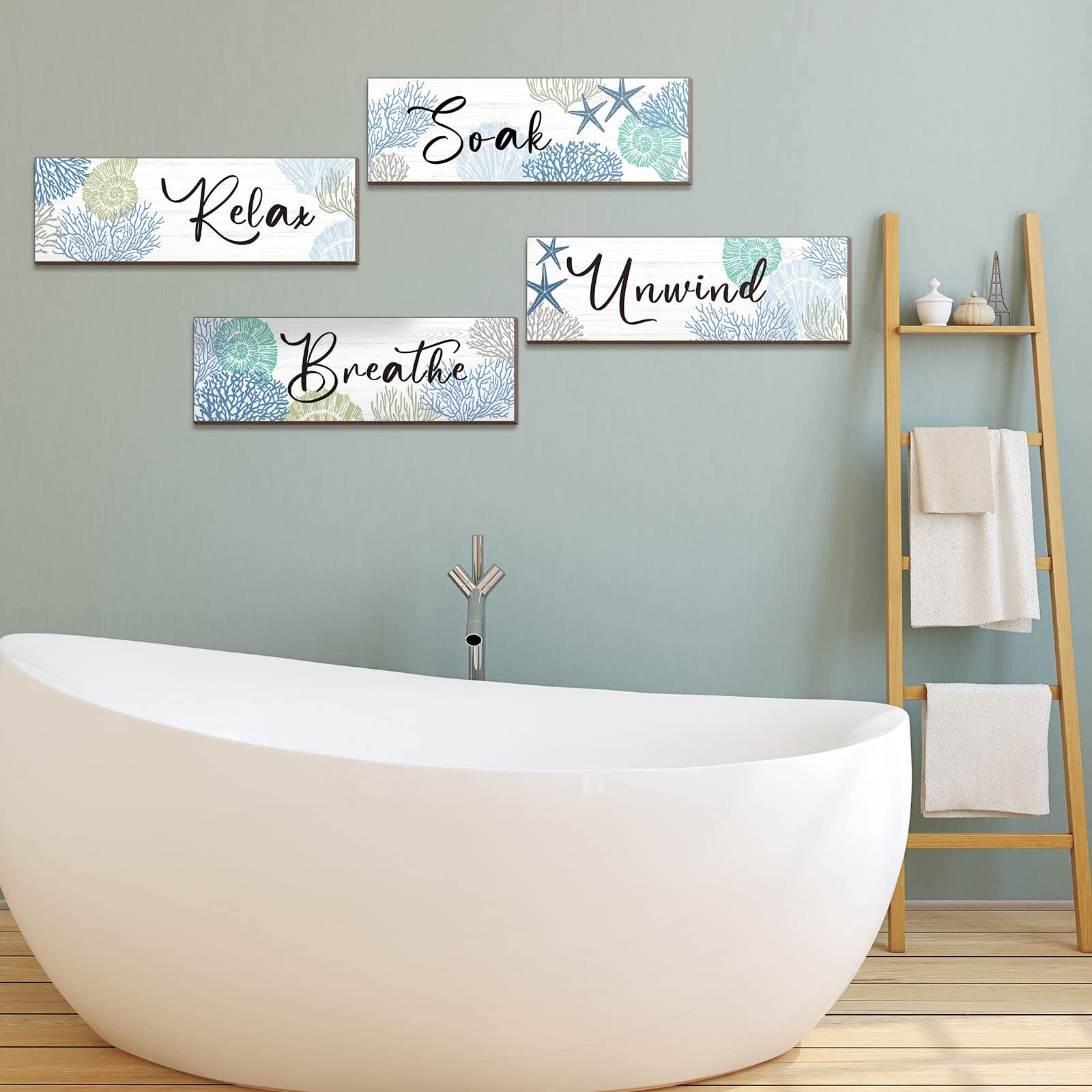 11 X 3.5 Inches Coastal Christmas Decor Set Of 4 Beach Ocean Bathroom Wall Decor