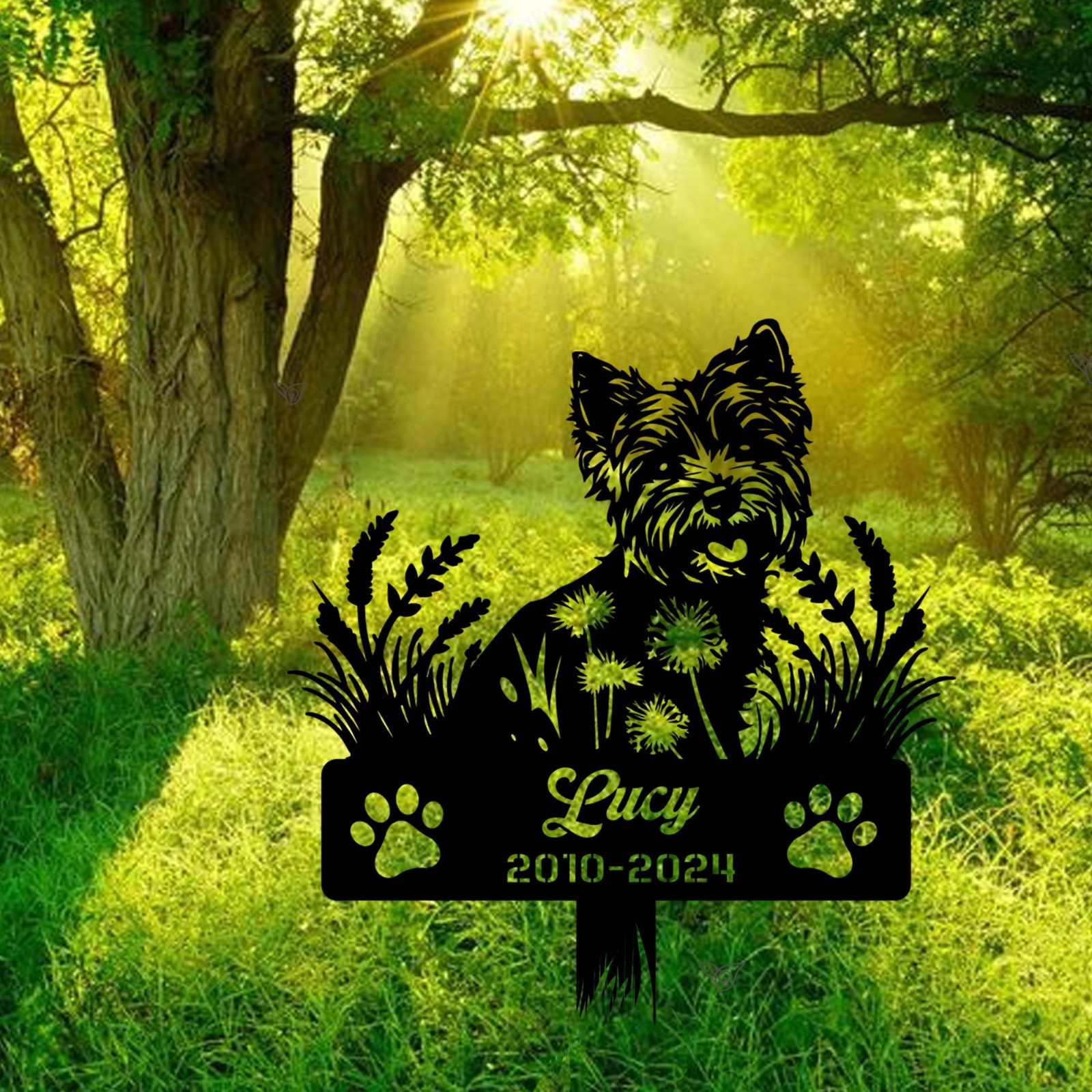 Yorkshire Terrier Memorial Sign, Custom Name Dog Grave Marker, Pet Loss Garden