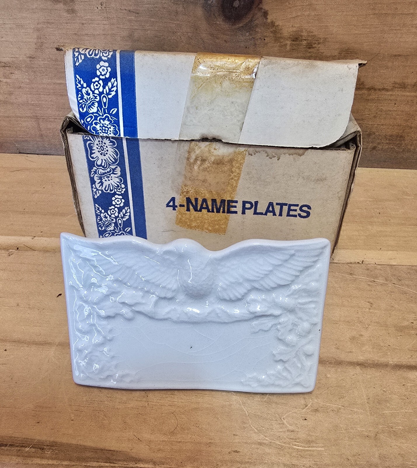 4 Liberty Blue Staffordshire Ironstone Name Plates 4 In Each Set.