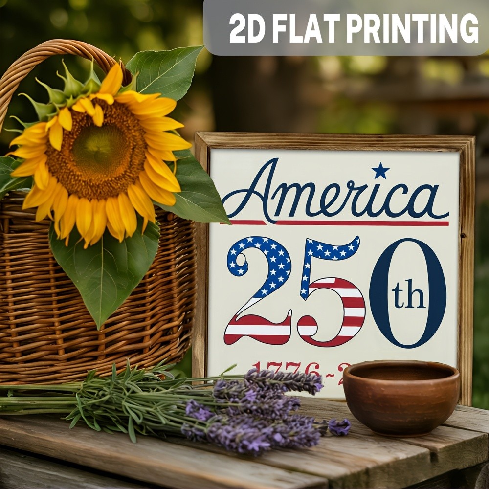 Rustic America 250th 1776 2026 Wooden Plaque 4th of July Patriotic Home Decor