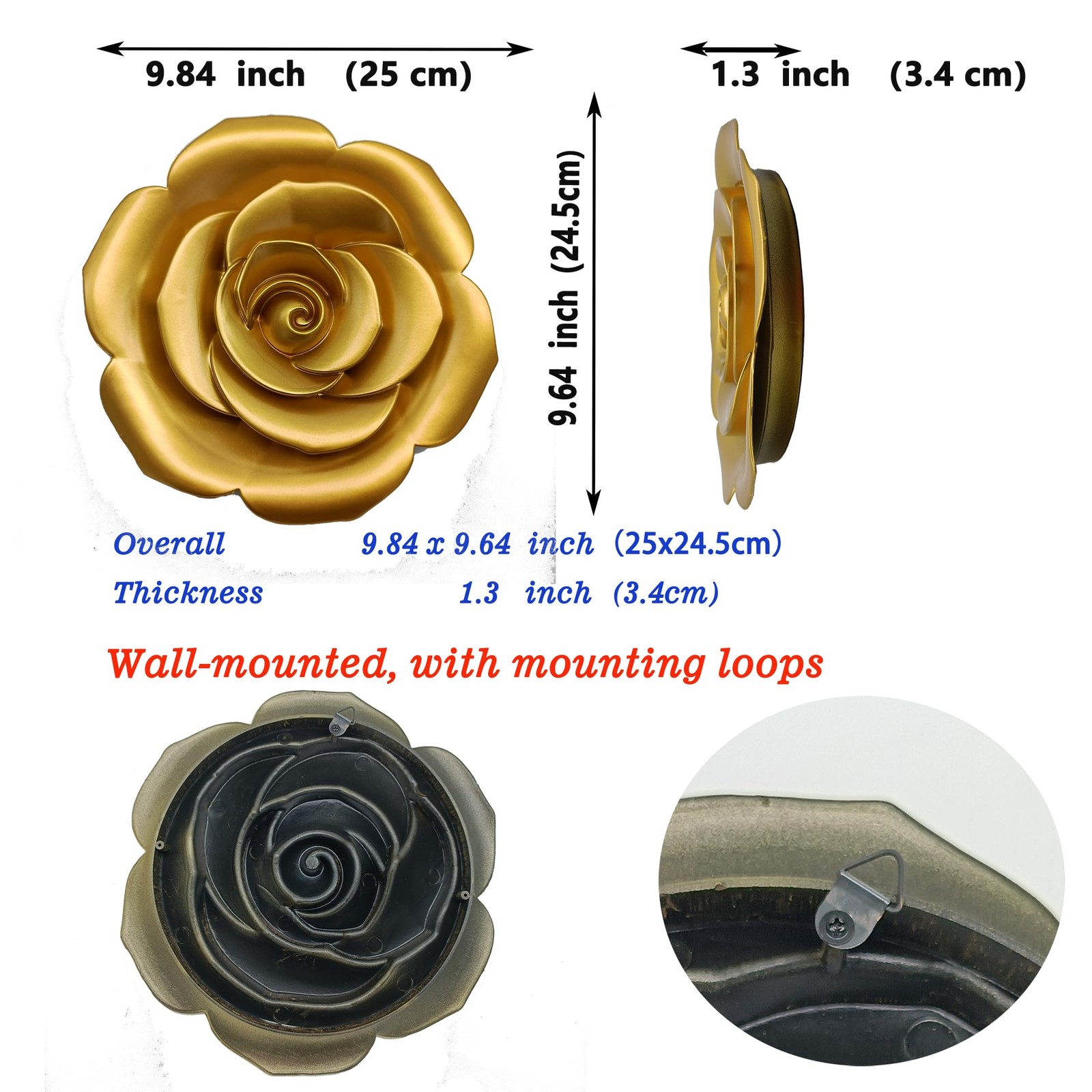 Golden 3D Flower Wall Decor – Shimmering Plastic Sunflower Shape Art with Hoo…