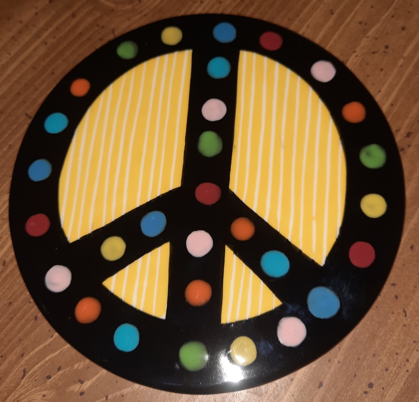 Coton Colors Peace Sign Attachment Colorful Black & Yellow Ceramic Hand Crafted