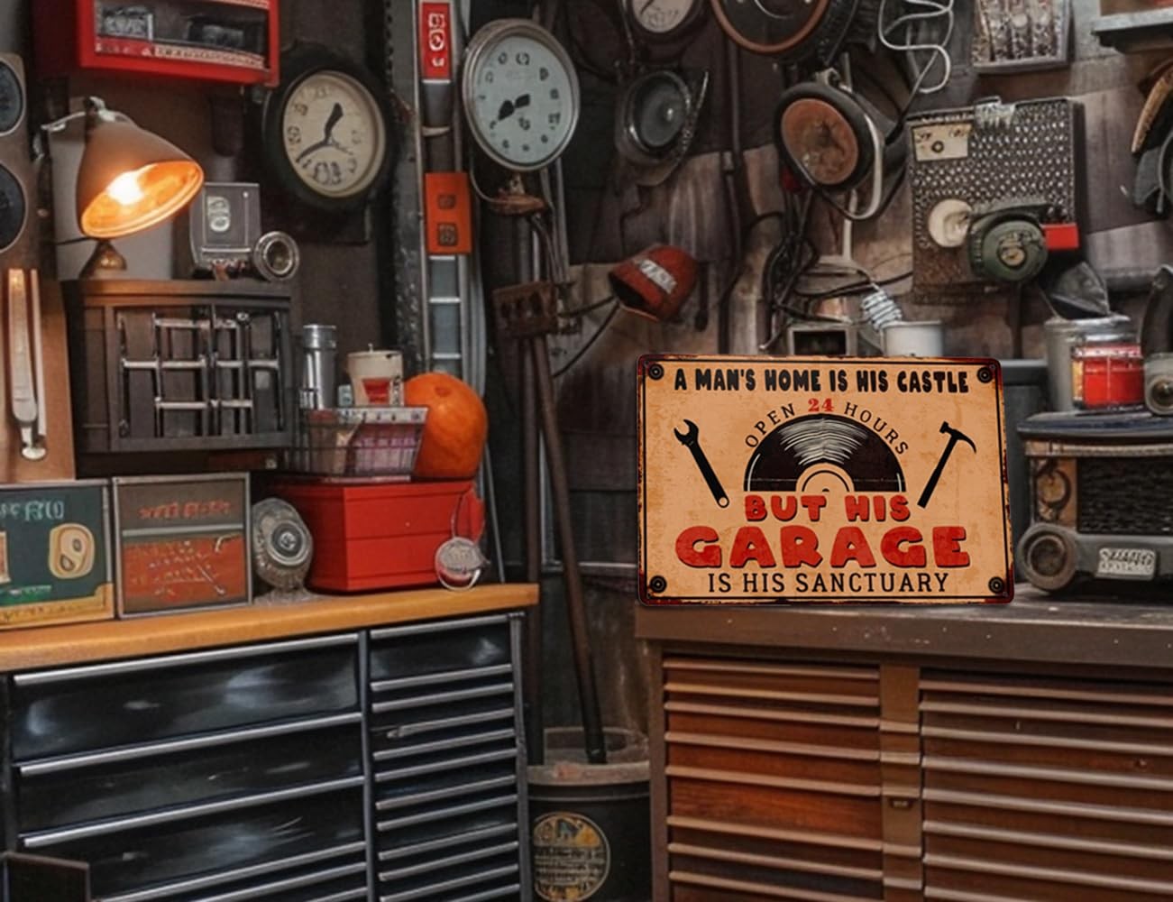 Man Cave Accessories For Men Garage Wall Decor Vintage 12 x 8 inches, Brown