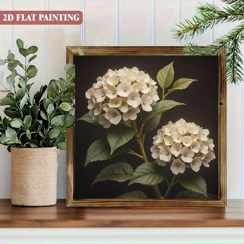 Vintage White Hydrangea Floral Wooden Sign Rustic Decor for Kitchen Cafe Gift