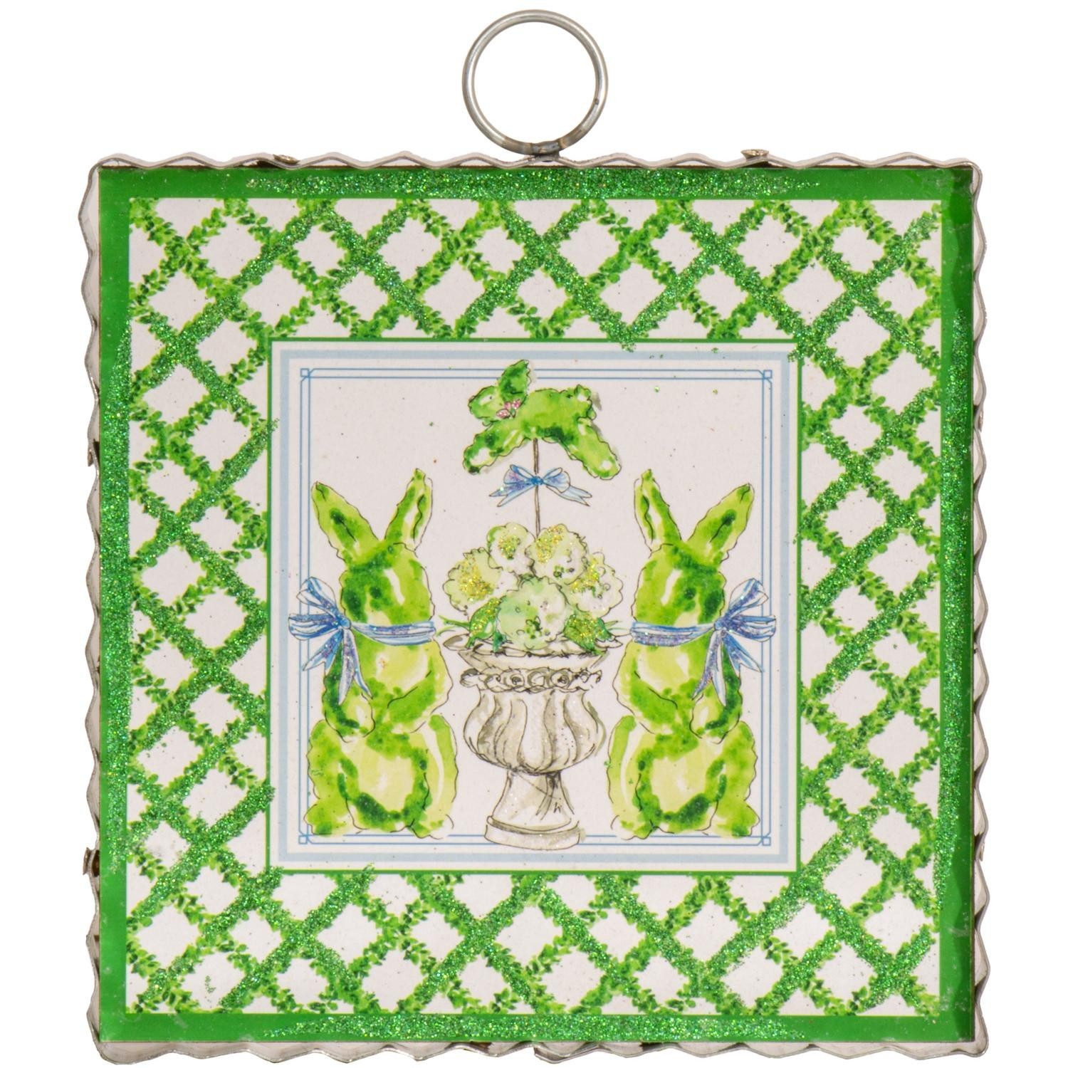 The Round Top Collection Mini Boxwood Bunnies Print 6x6x1
