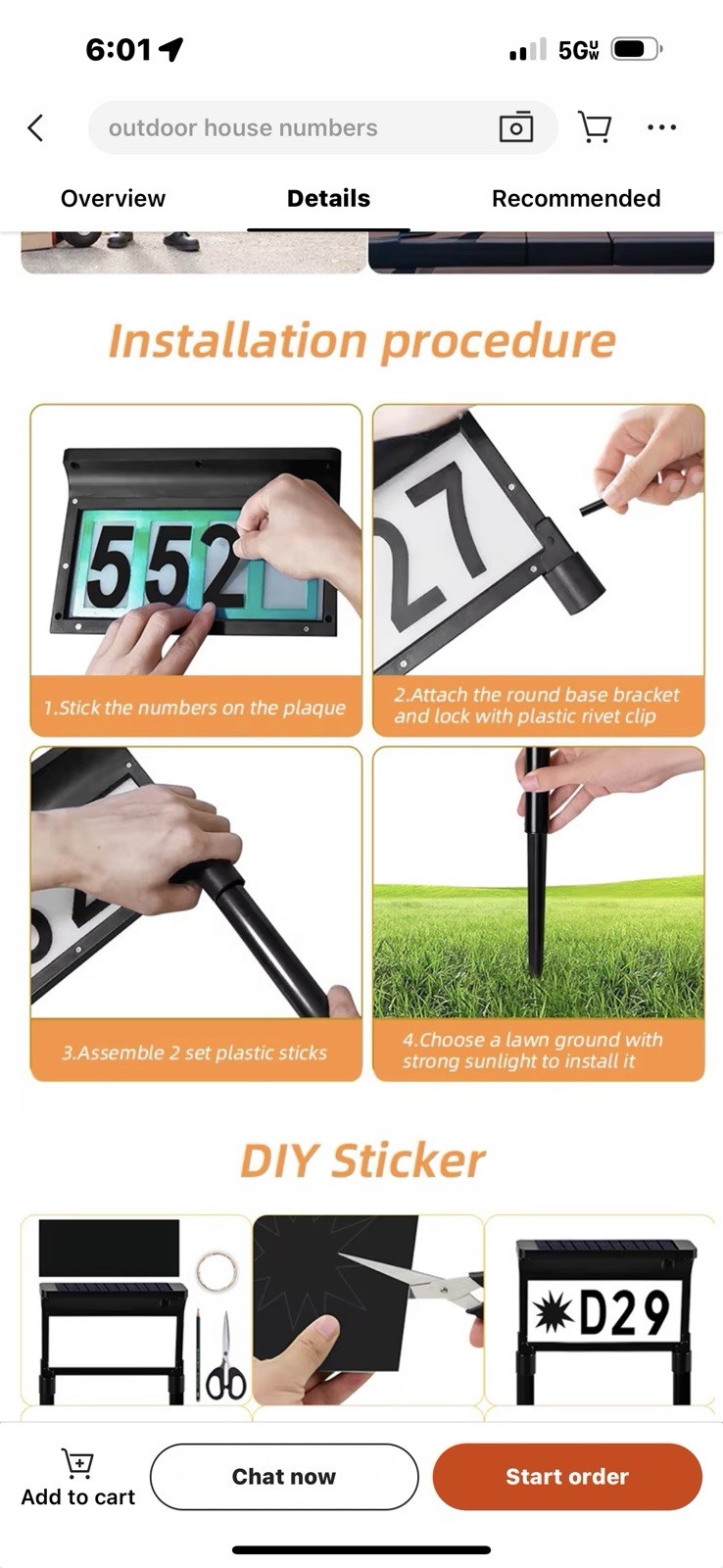 Solar Address Sign Mailbox House Number Plaque Double Side 3 Light Color