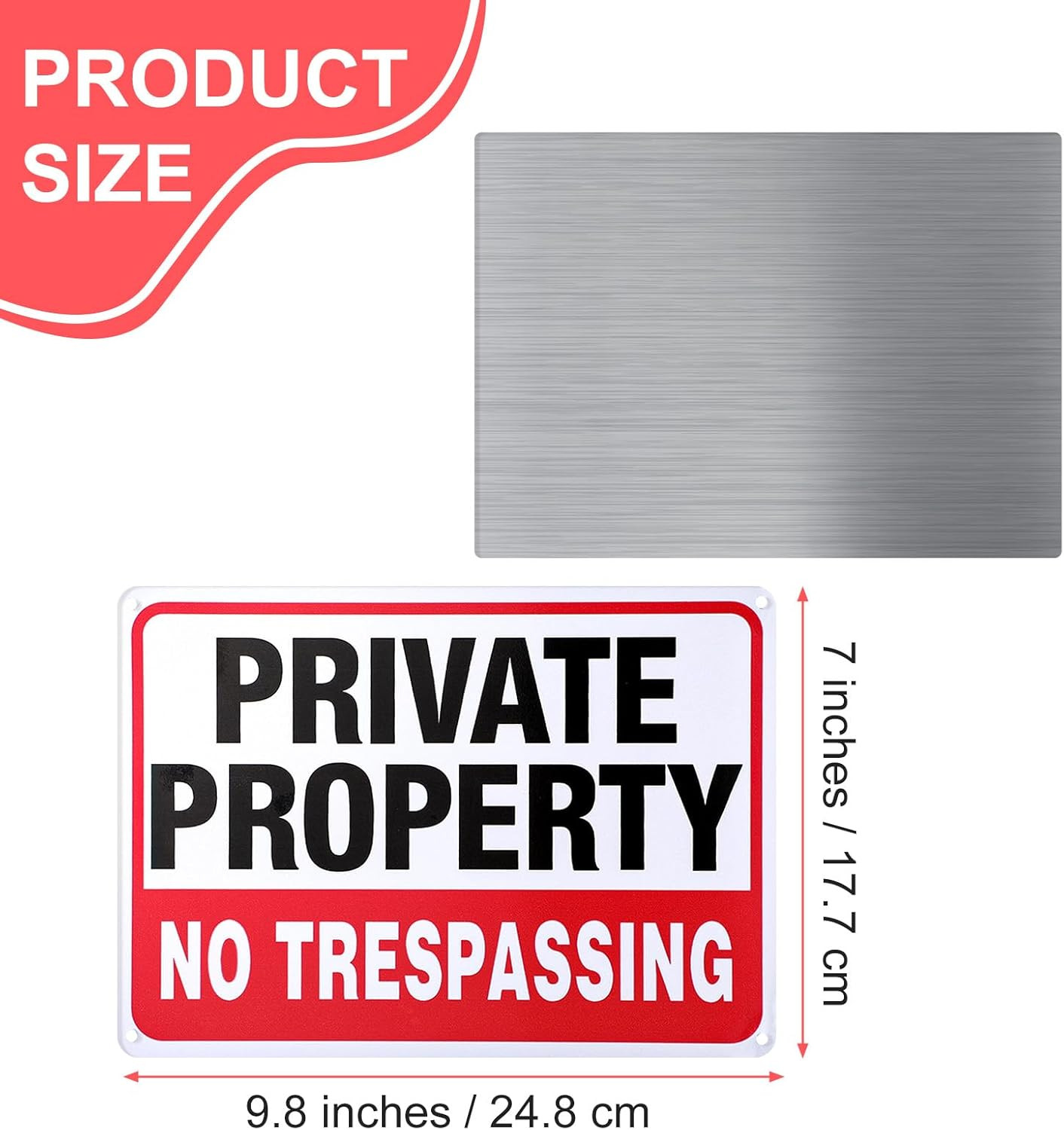 6 Pack Large Private Property No Trespassing Sign, 9.8 X 7 Inches Metal Heavy Du