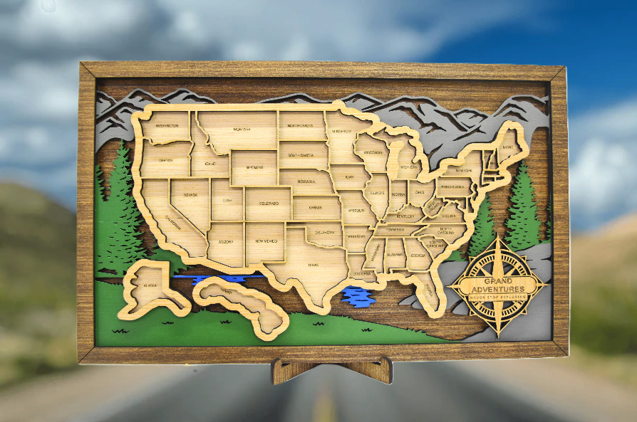 United States Travel Map State Tracker Roadtrip Traveler Handmade Gift 16×10