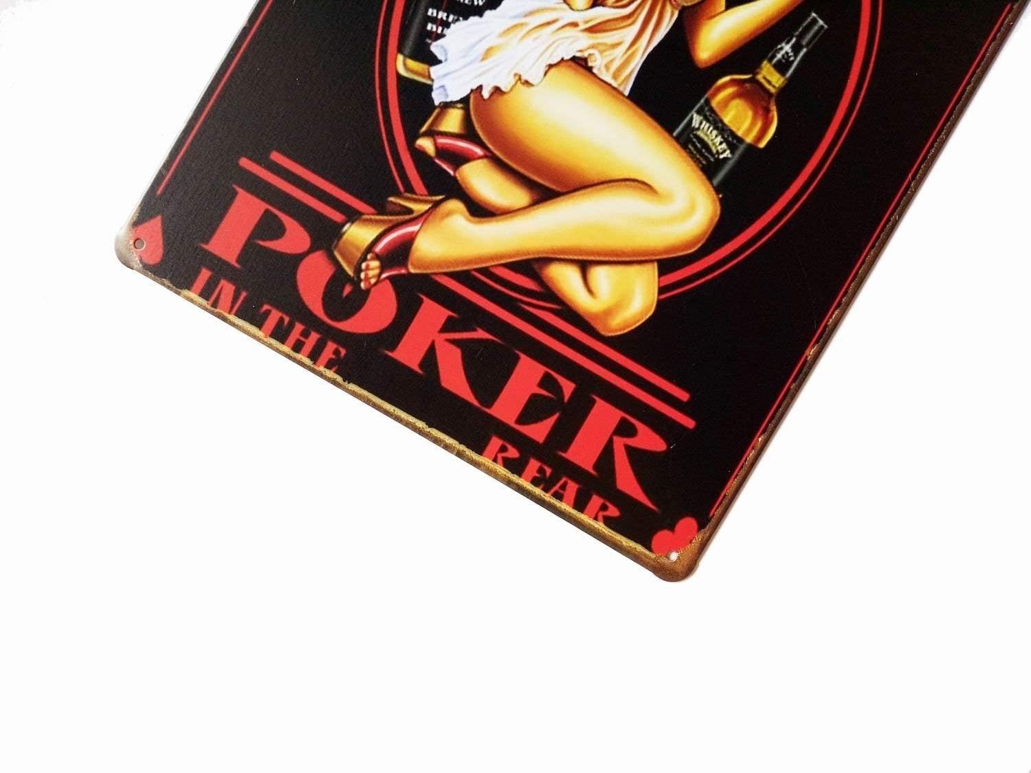 Vintage Style Whiskey Liquor Poker Girl Metal Sign 12×8 Inches for Decor
