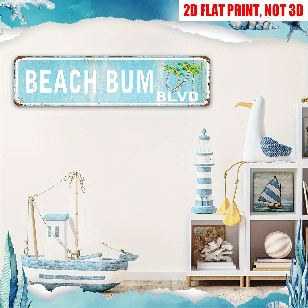 Vintage Beach Bum Blvd Metal Sign Coastal Decor Plaque Retro Nautical Wall Art