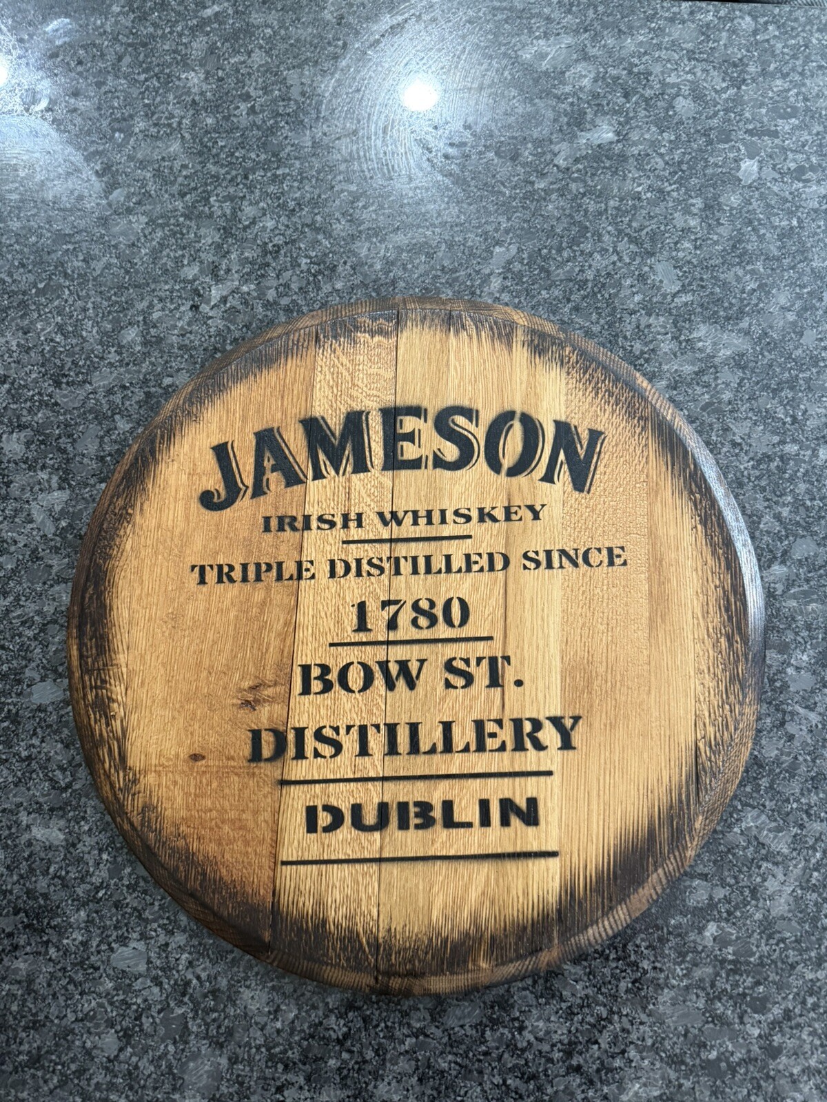 (Jameson Irish Whiskey) Bar Decor Barrel Head/ Lid wood wall art 21”dia
