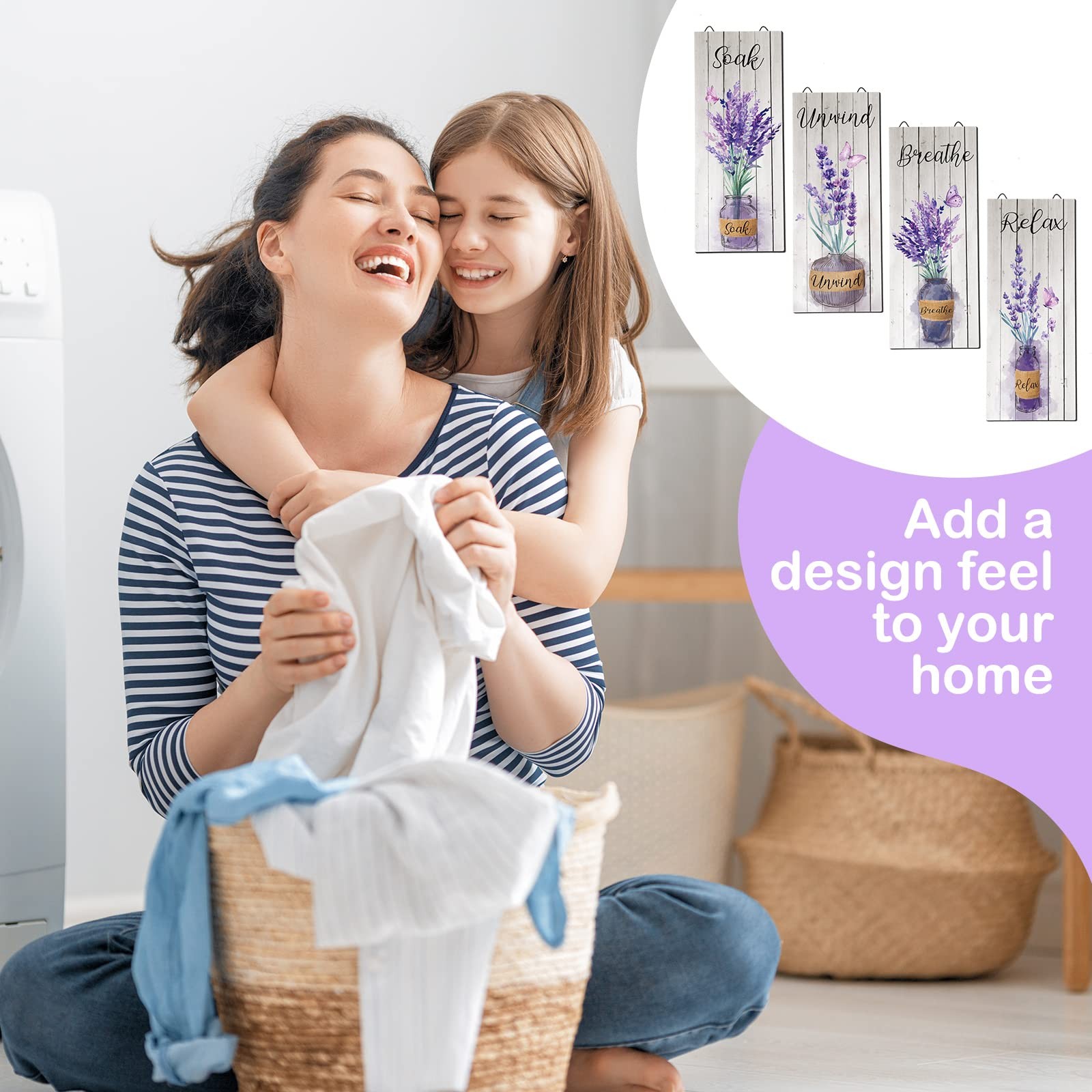 4 Pcs Lavender Bathroom Decor Purple Wall Art 10 x 4 in Purple Bathroom Boho …