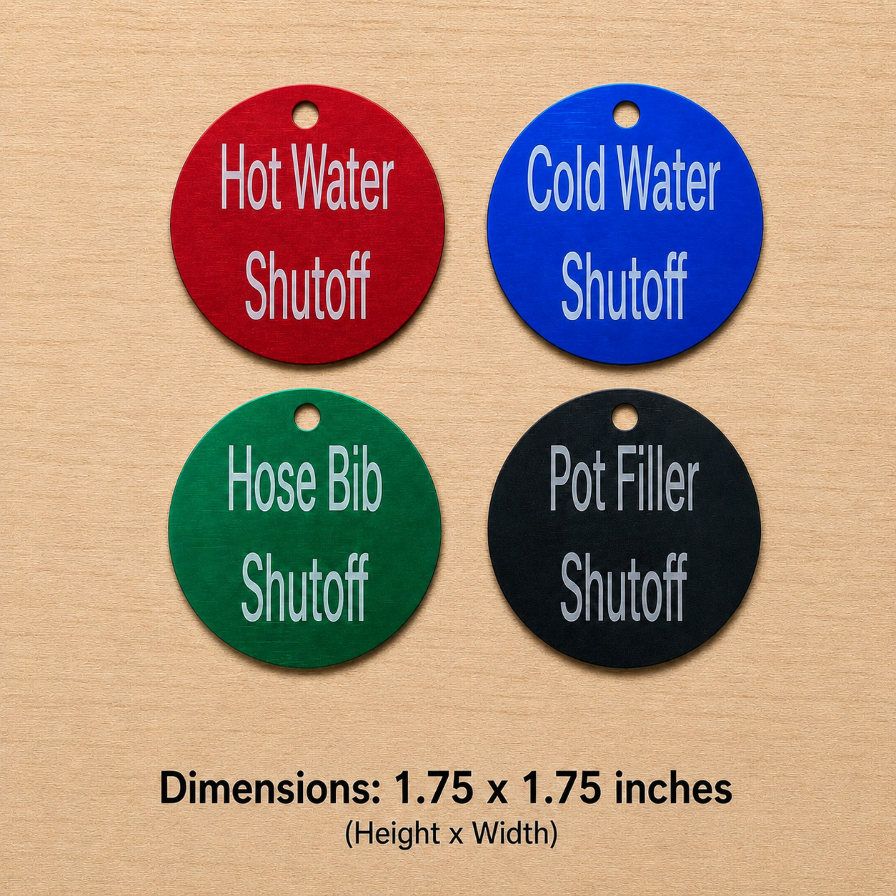 Plumbing Valve Tags Round Anodized Aluminum Laser engraved Utility Room Markers
