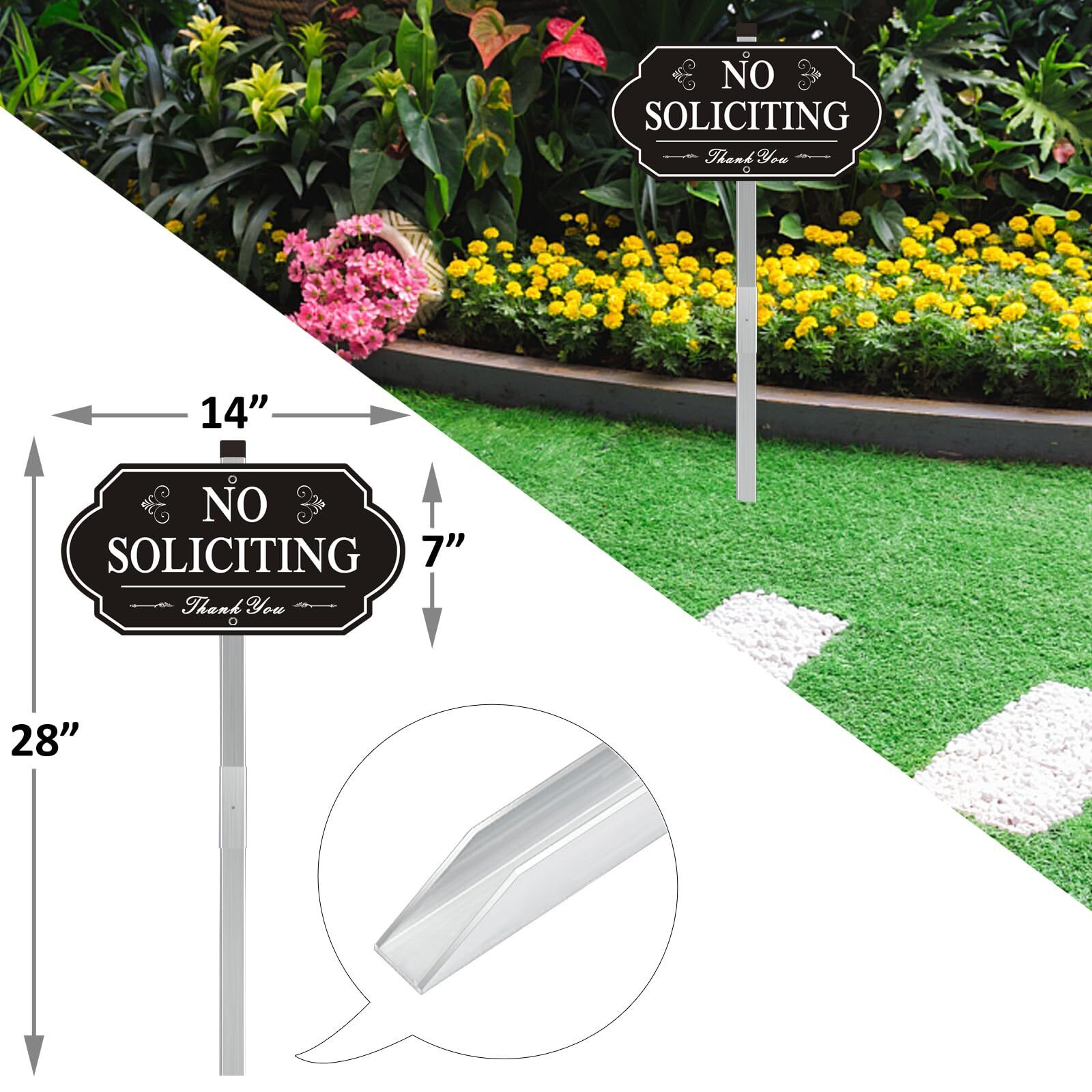 14″ x 7″ No Soliciting Sign with Stakes for House Yard Outdoor Lawn