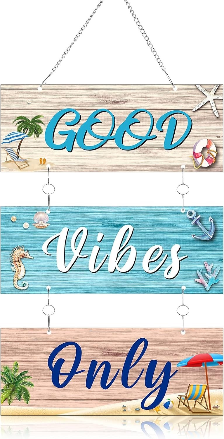 Multicolor Beach Sign Decor with Starfish and Seahorse – Elegant Wall Plaque