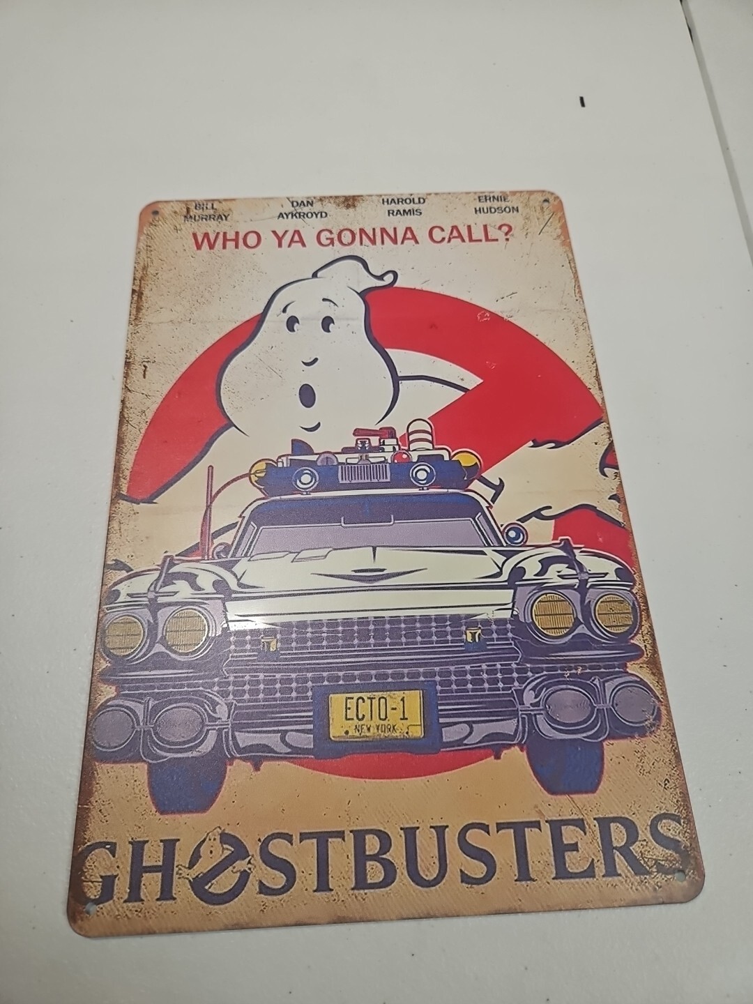 Ghostbusters, Who Ya Gonna Call? Rustic-looking Tin Sign, 8×12