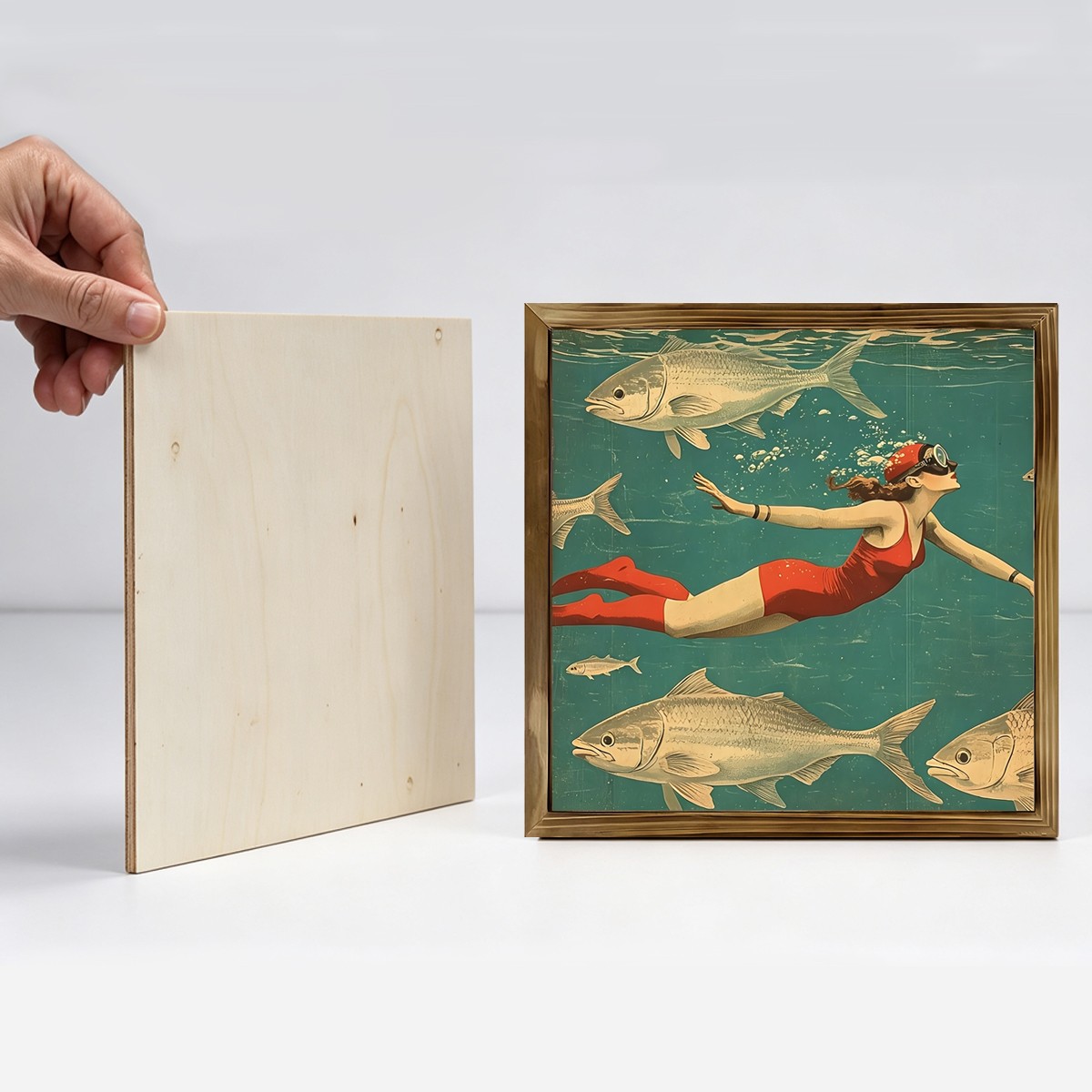 Vintage Swimming-themed Illustrated Wooden Plaque Decor for Home Nautical Style