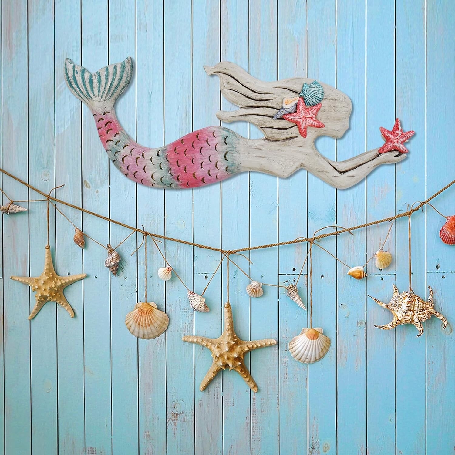 Wooden Mermaid Wall Decor Beach Art Hanging Mermaid Plaque Sign Nautical decor