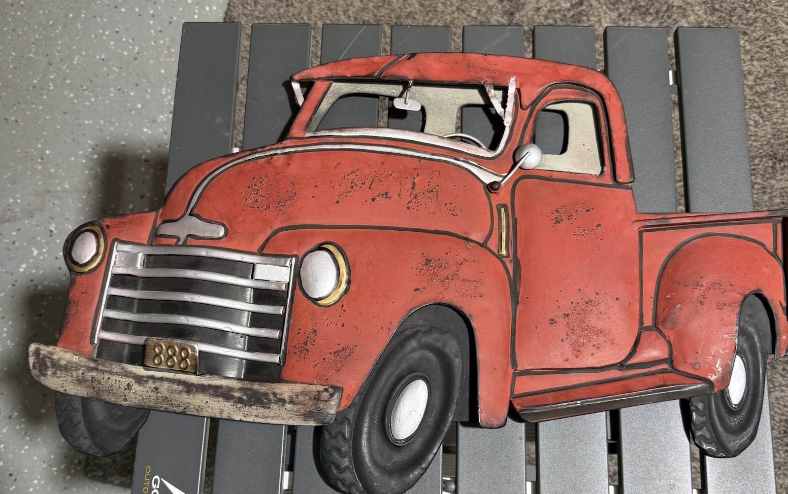 Vintage/Retro Metal Pickup Truck Wall Plaque Sign, Black/Red, 3D Effect