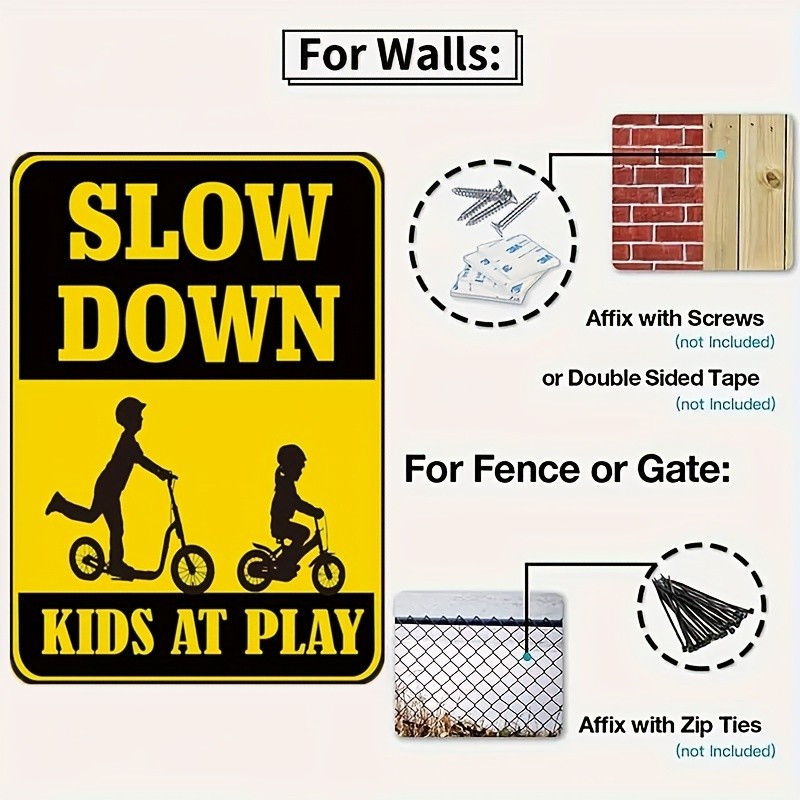 Slow Down Kids At Play Metal Sign Outdoor Safety Warning Decor for Yard Driveway