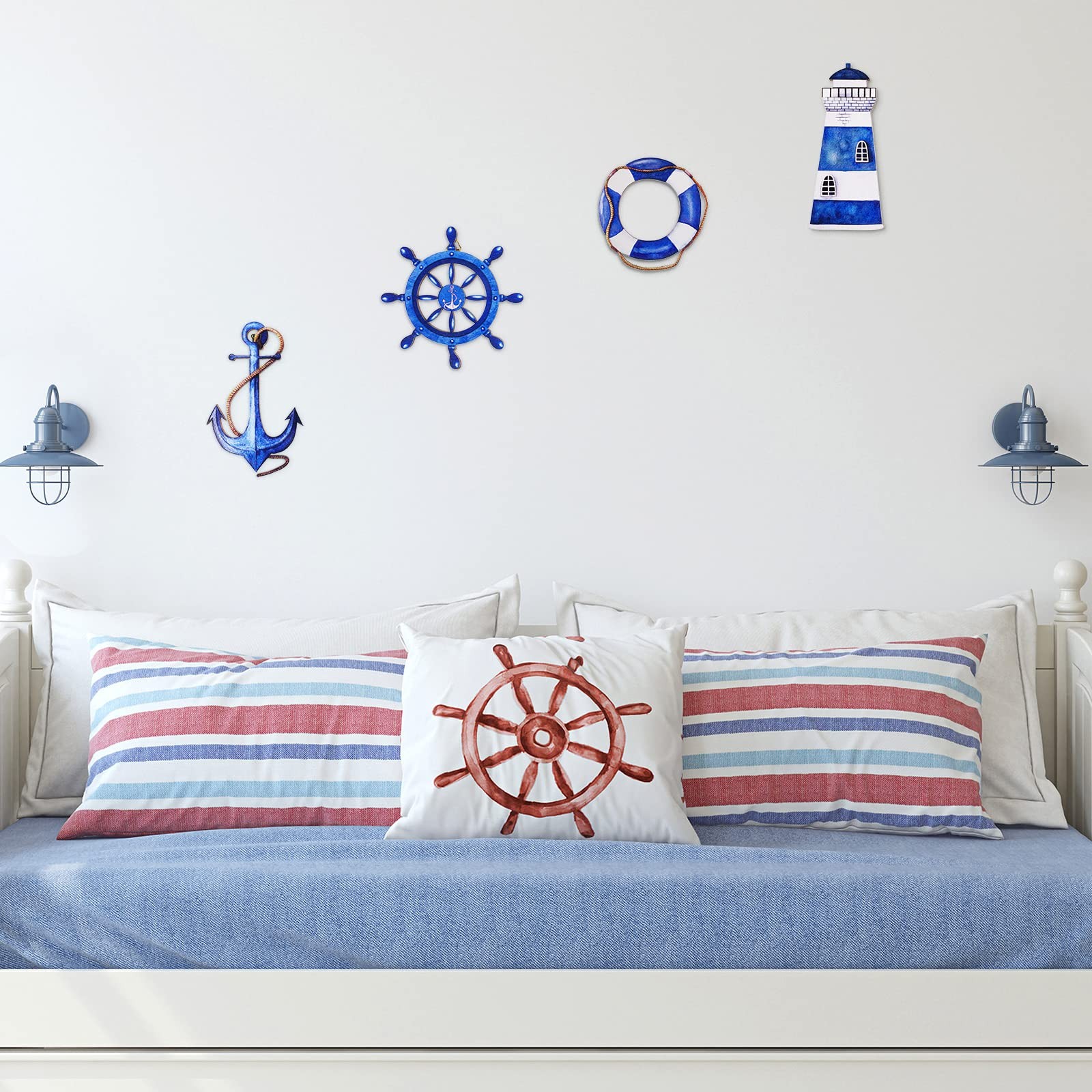 Yookeer 4 Pcs Beach Coastal Wall Decor Ocean nautical Bathroom Decor Wood Lig…