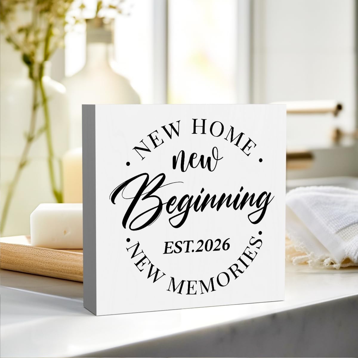 Housewarming Sign 5×5 Inch, New Homeowner Gift, White