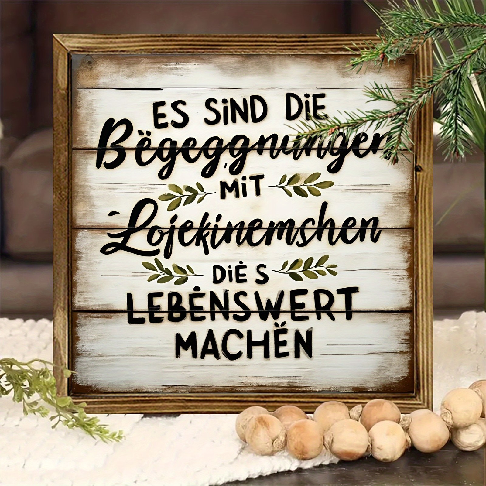 German Quote Wooden Sign Vintage White Plank Farmhouse Living Wall Decor Plaque