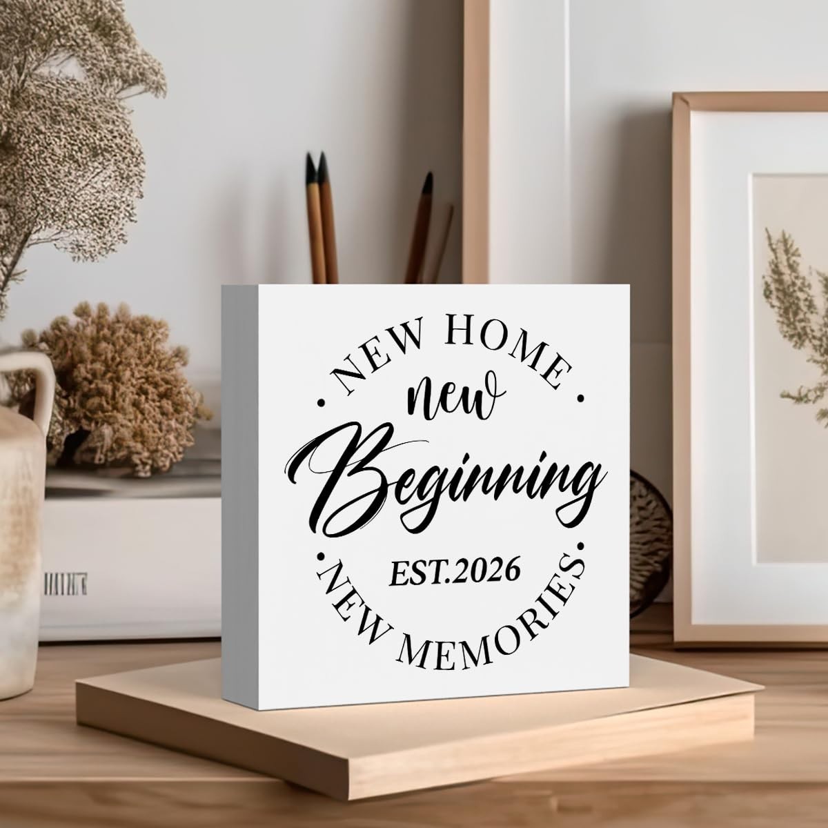 Housewarming Sign 5×5 Inch, New Homeowner Gift, White