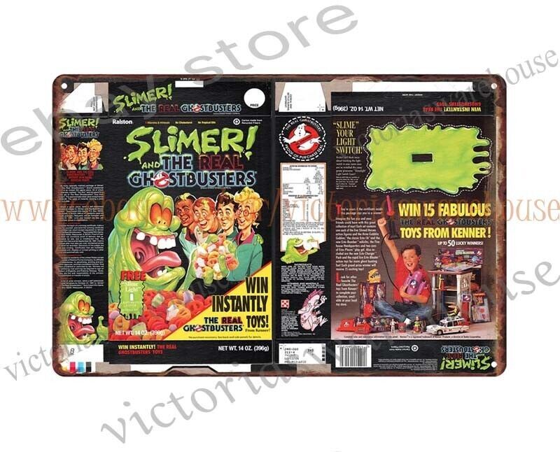 1980s Slimer Ghostbusters cereal metal tin sign unframed wall art decor