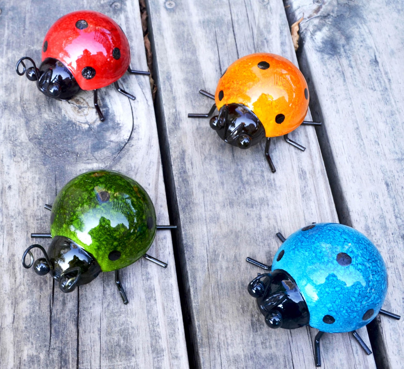 Metal Garden Wall Art Set of 4 Cute Ladybug Outdoor Sculptures