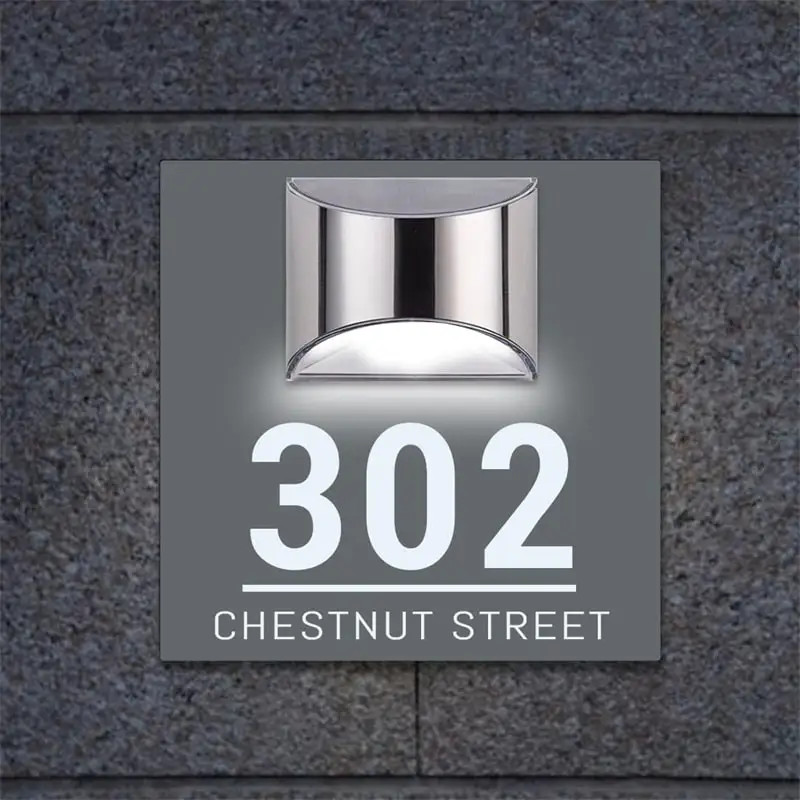 Custom Square House Sign Solar LED Light Address Plaque House Number Street Name