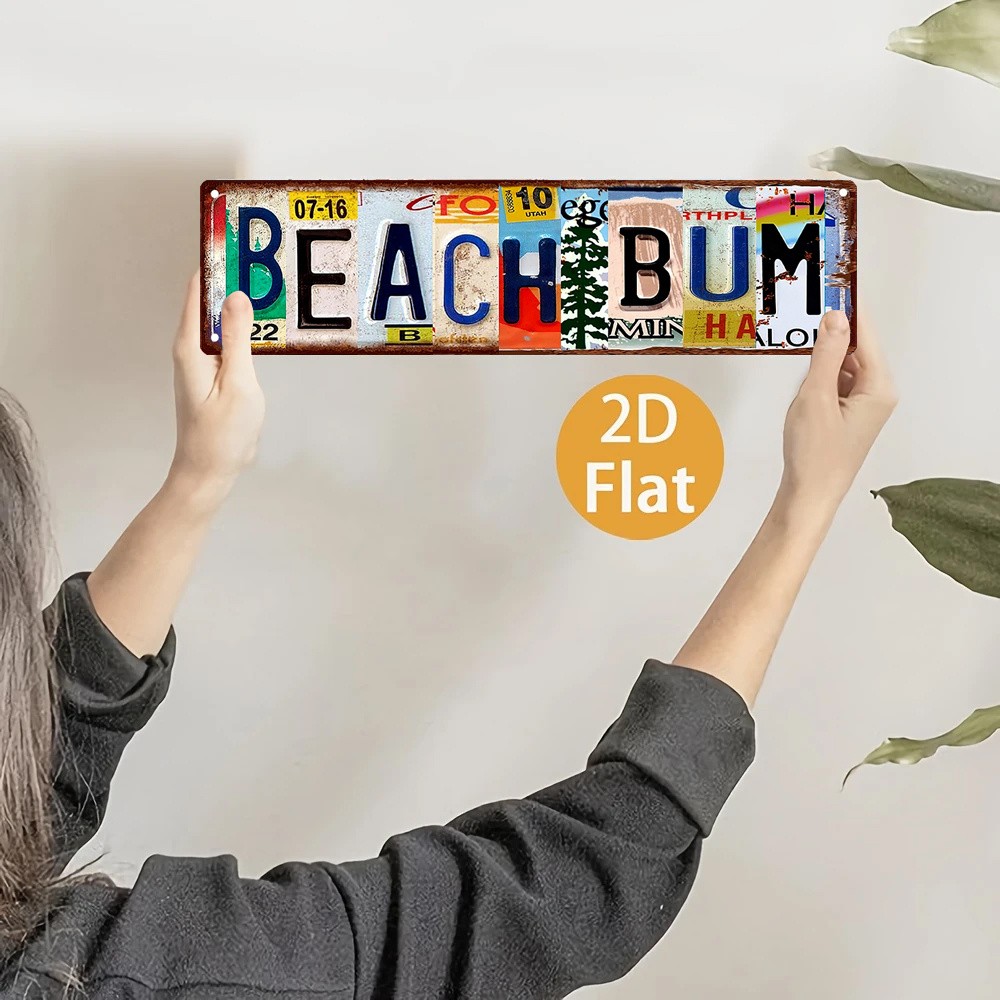 Vintage Beach Bum Metal Sign Retro Beach Decor Coastal Homes Beach Tin Plaque
