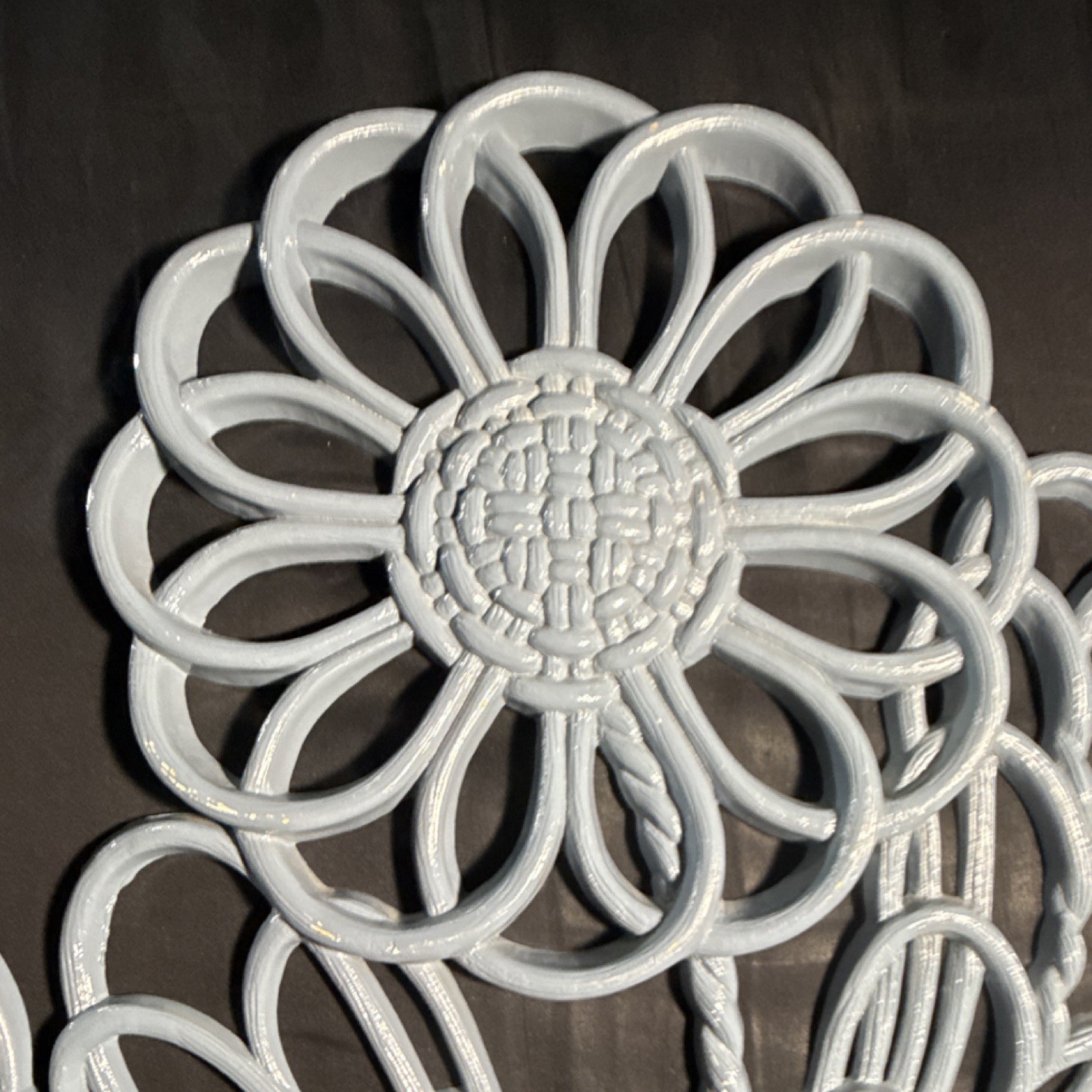 Blue Plastic Flower Wall Decor Pair, Medium, Floral Art, Vertical Mount