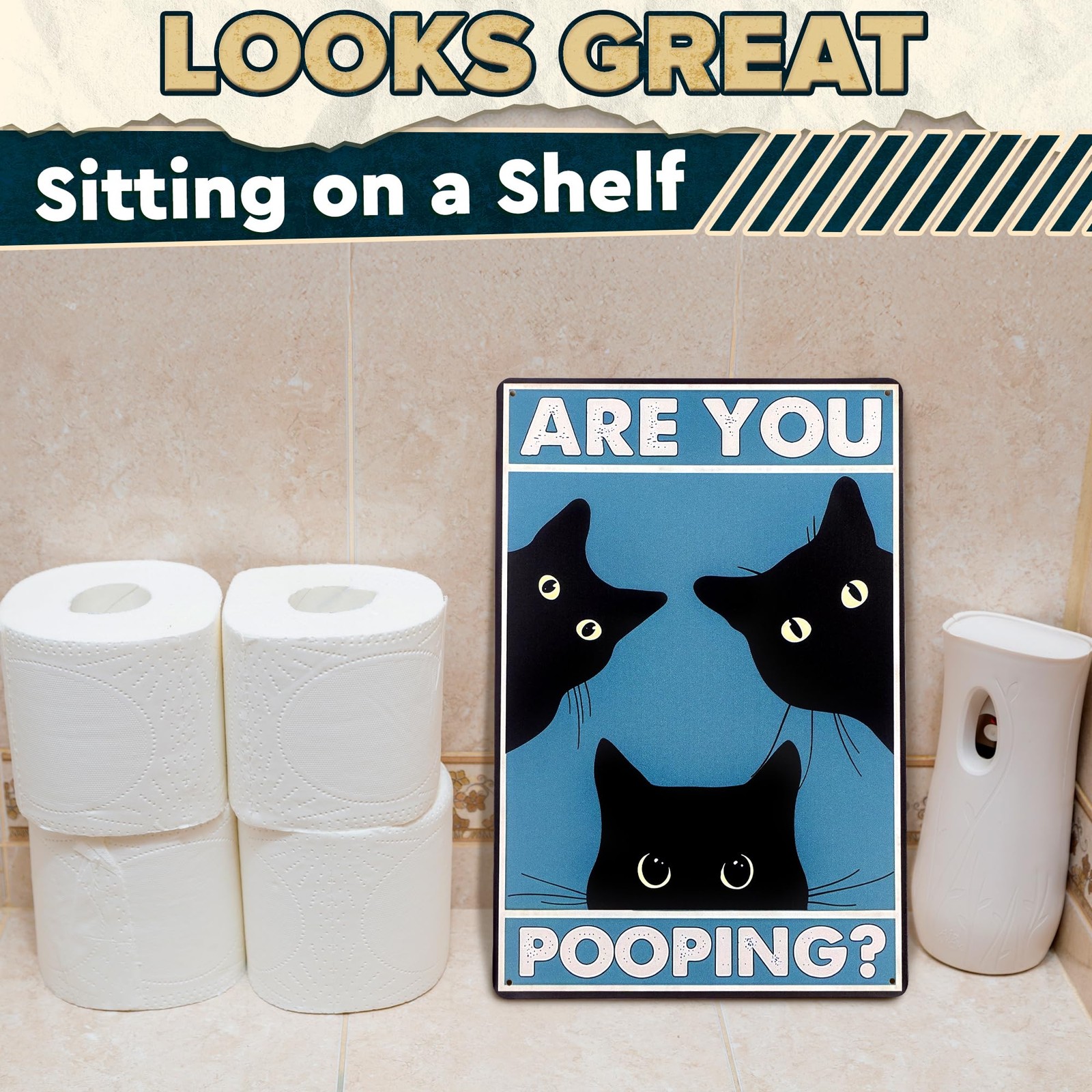 Are You Pooping Sign – Funny Cat Bathroom with 12×8 inches,