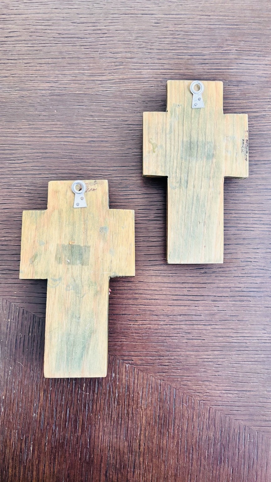 Handmade Peruvian Folk Art Wooden Cross Wall Hanging Set of 3 Village Scene