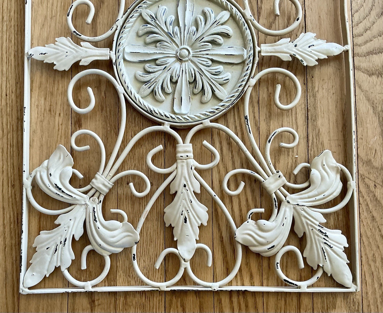 Vintage Wrought Iron Wall Decor Hanging Distressed White