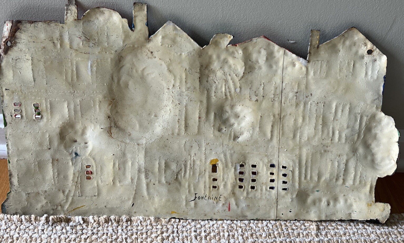 Row Houses Metal hand painted row of houses wall hanging fontaine 12 x 21 1/2