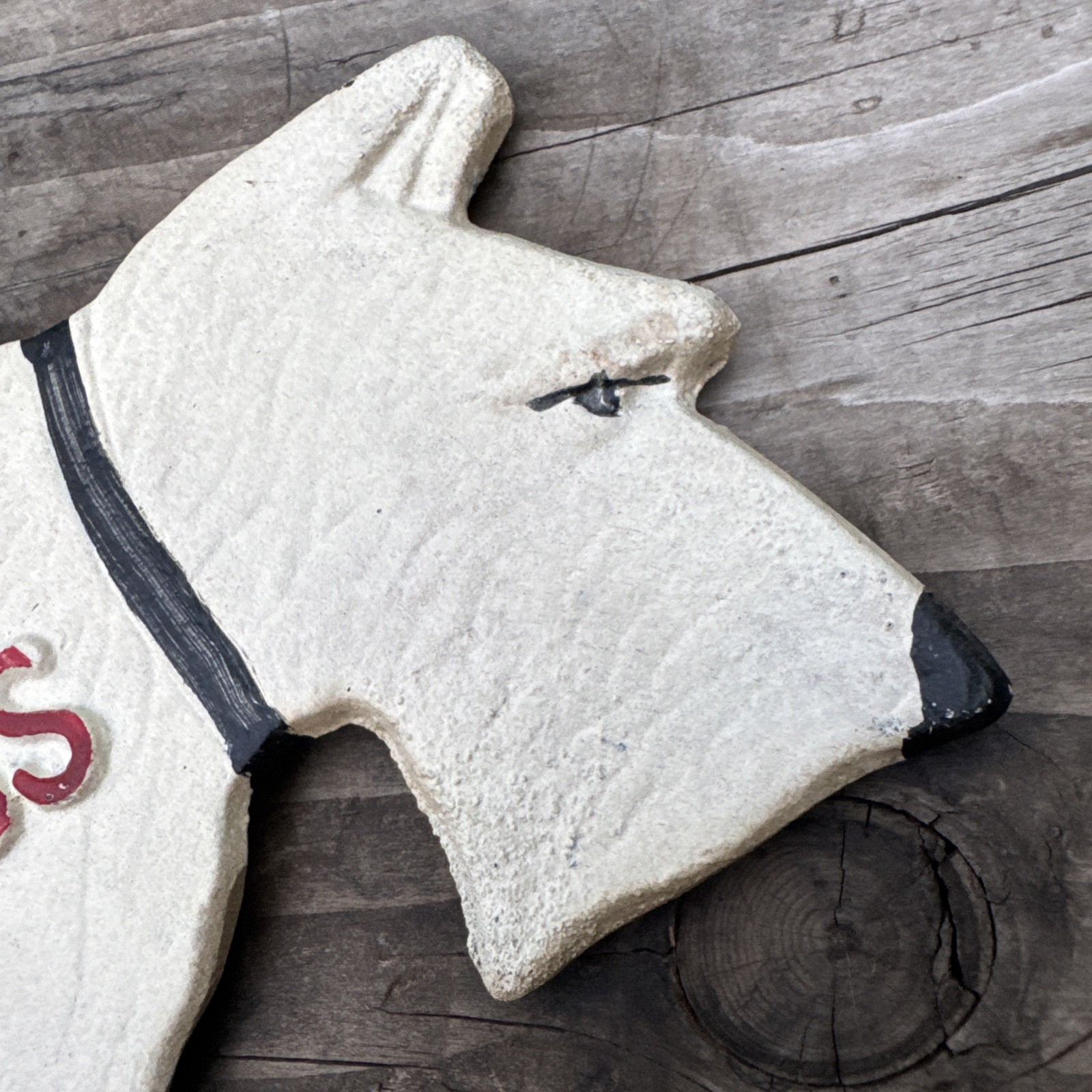Vintage White Schnauzer Dog Painted Cast Iron Keep Off Grass Sign Lawn Ornament