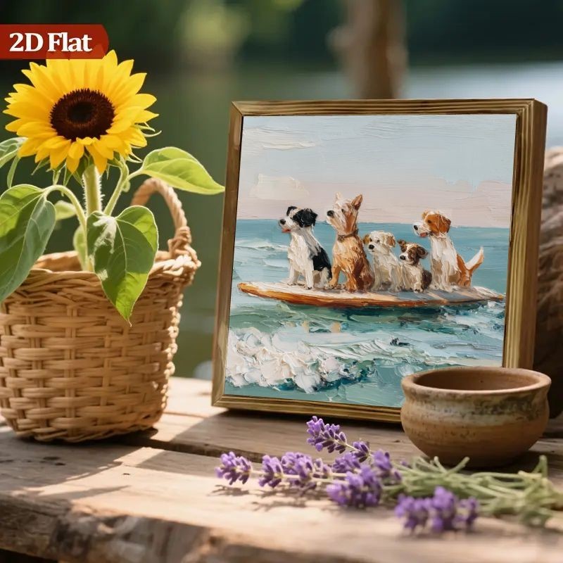 Vintage Coastal Dogs Art Desktop Wooden Sign Pet Lover Home Ornament Gift