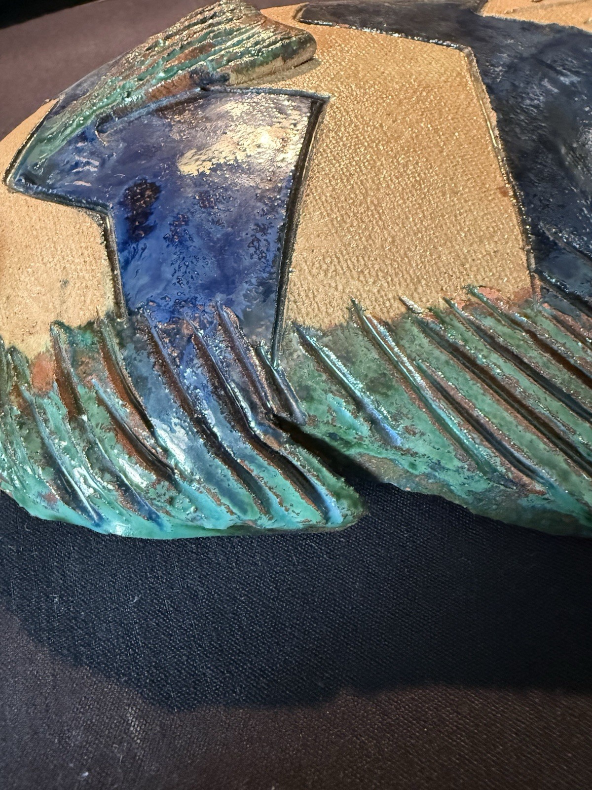 Terracotta Fish Nautical Décor Hand Made Signed By Artist 12” Long x 9” Wide