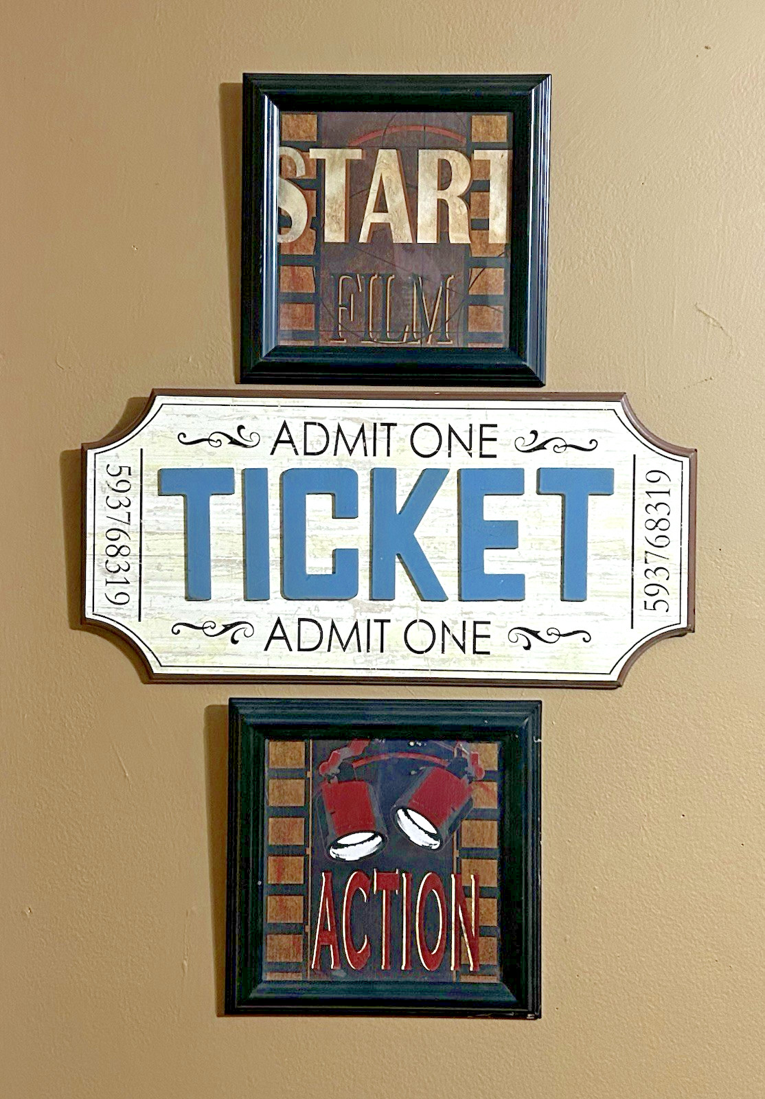 3 Pc. Retro Home Theater Wall Decor Set Action – Ticket Window – Start Film