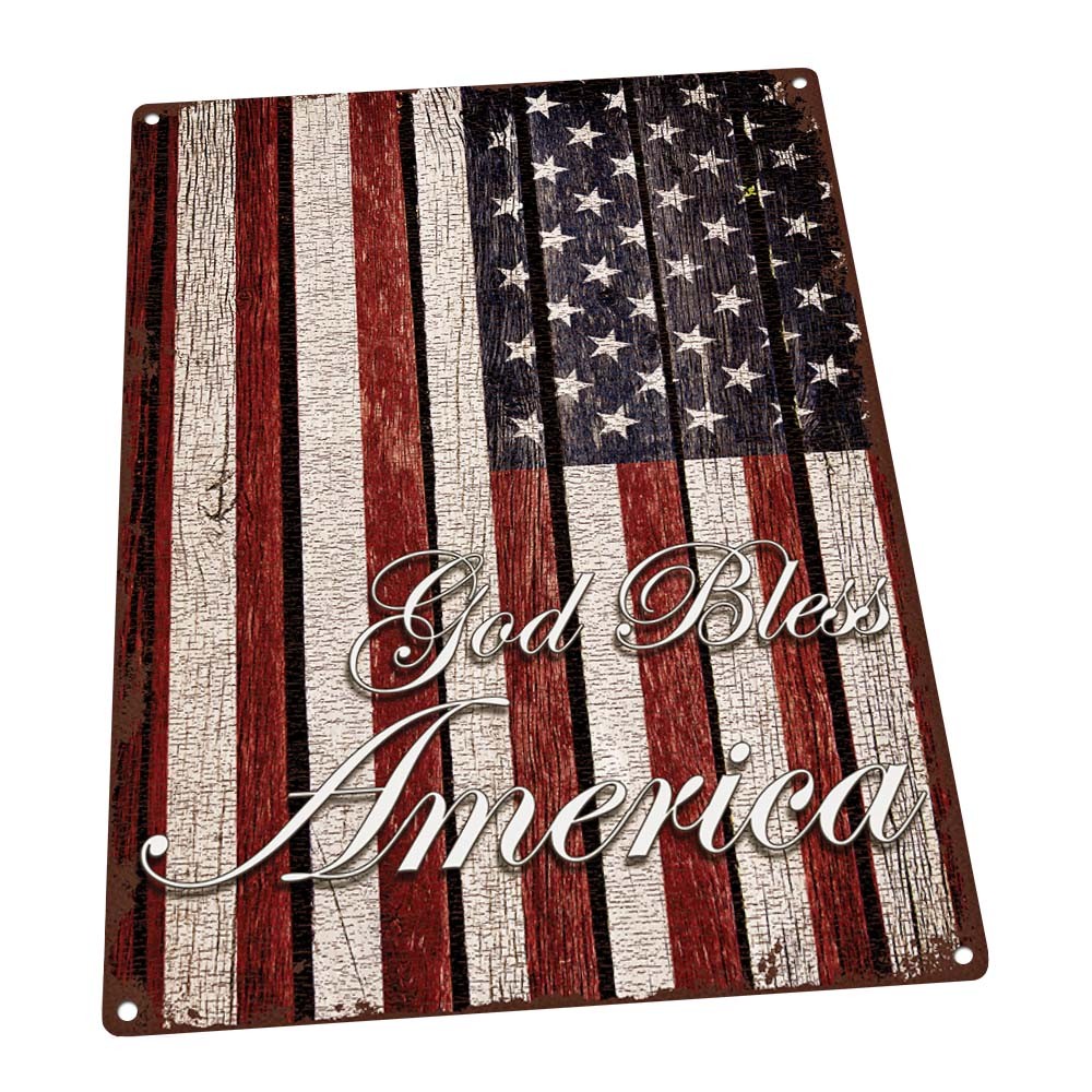 God Bless America Metal Sign; Wall Decor for Office or Meeting Room