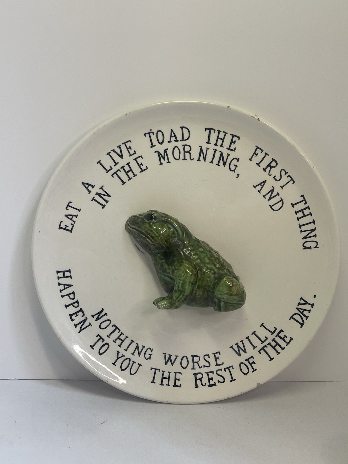 Eat A Live Toad Decorative 3-D Plate Mark Twain Quote Handmade Vintage