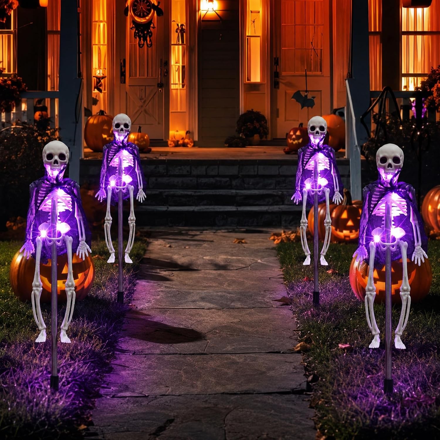 4 Pcs Halloween Solar Lights 3D Skeleton Garden Outdoor Decoration with Stakes