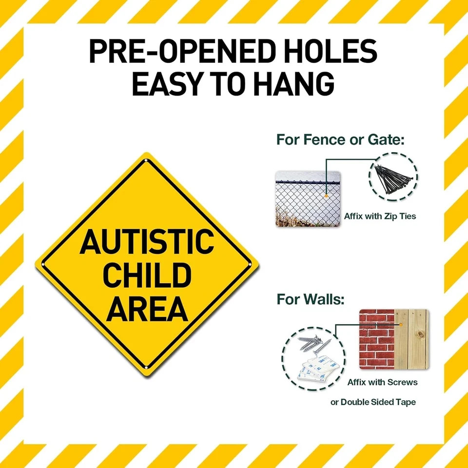 Autistic Child Area Heavy Duty Aluminum Warning Sign 12″ X 12″