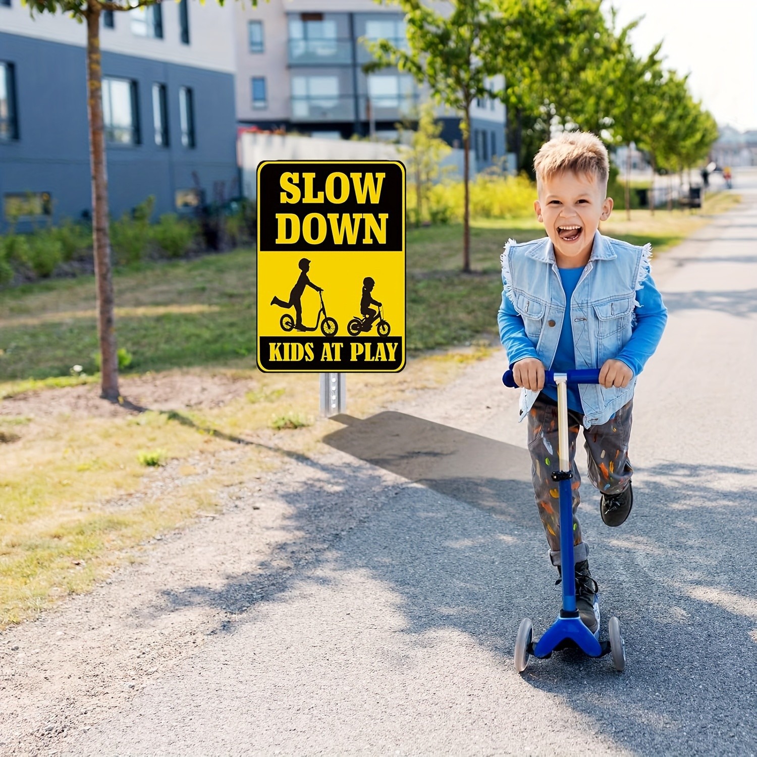 Slow Down Kids At Play Metal Sign Outdoor Safety Warning Decor for Yard Driveway