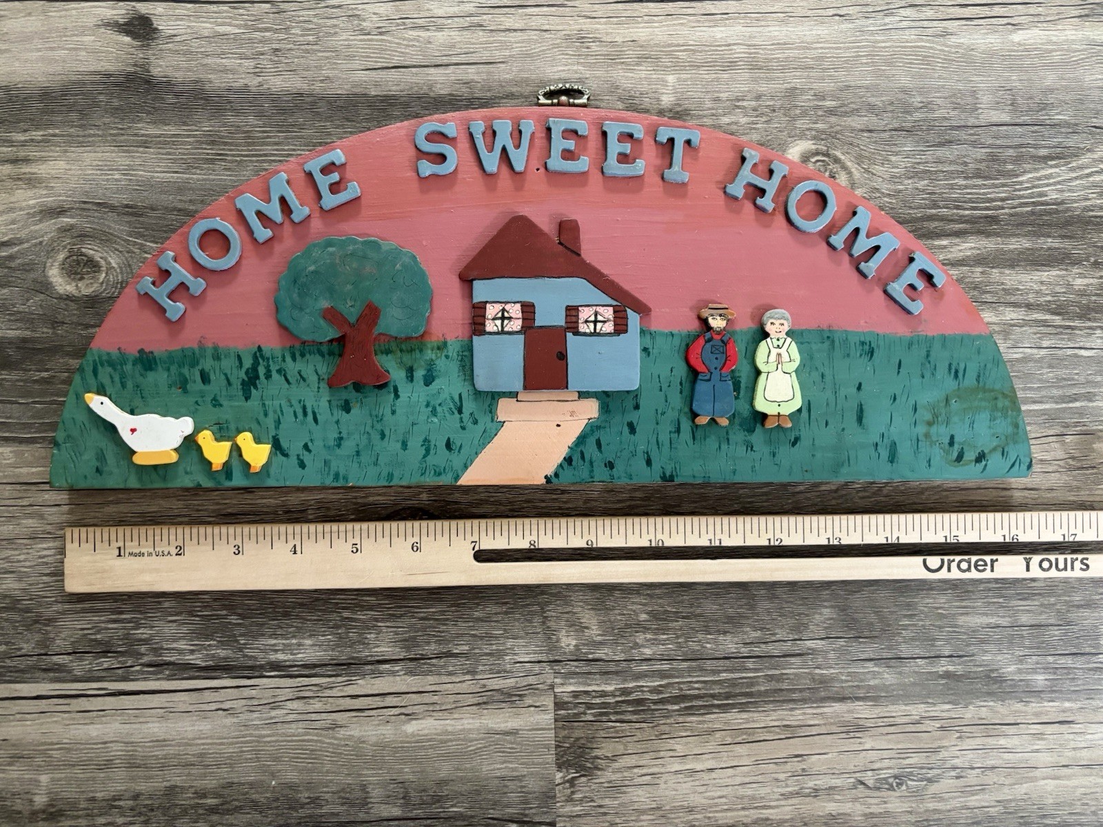 Vintage Handmade Wooden HOME SWEET HOME Goose Amish Farmhouse Wall Decor Plaque