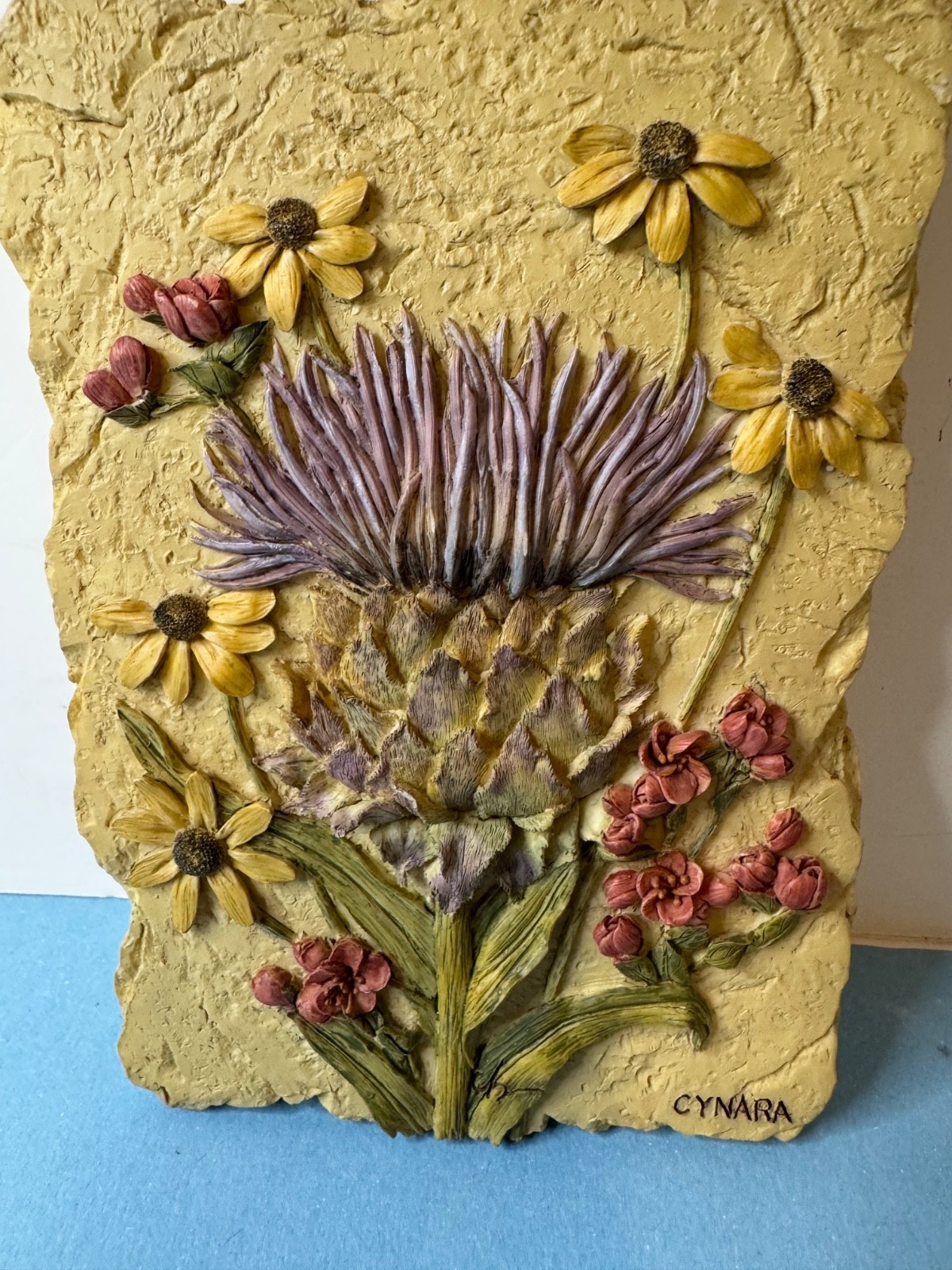 Cynara Stone Floral Wall Plaque Decorative Rectangular Vertical Mounted