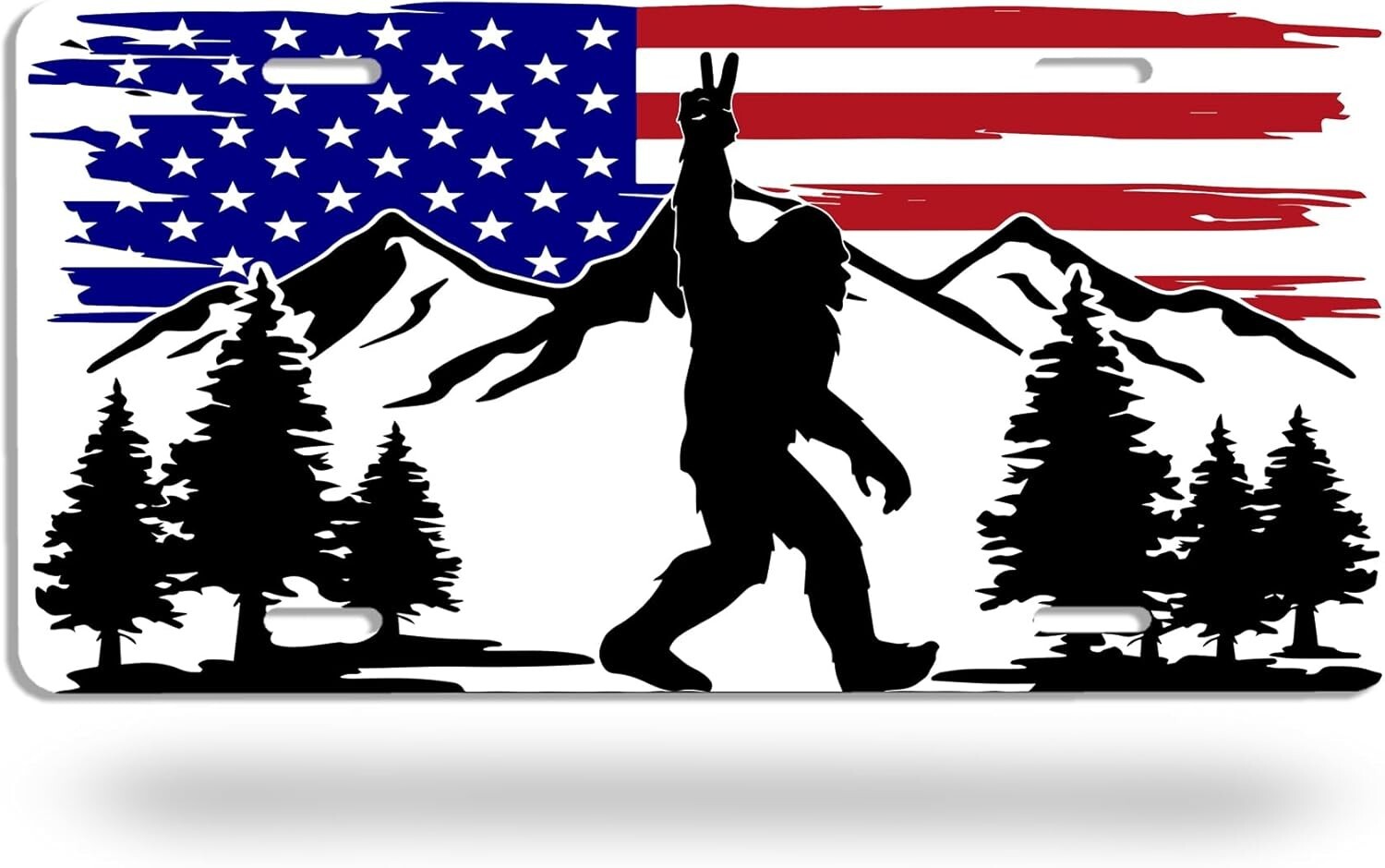 Sasquatch American Flag License Plate – Patriotic Bigfoot Car Tag