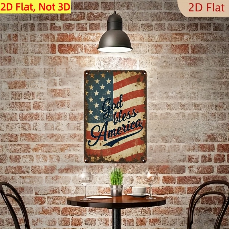 Classic God Bless America Metal Sign US Flag Farmhouse Porch Wall Decor Plaque